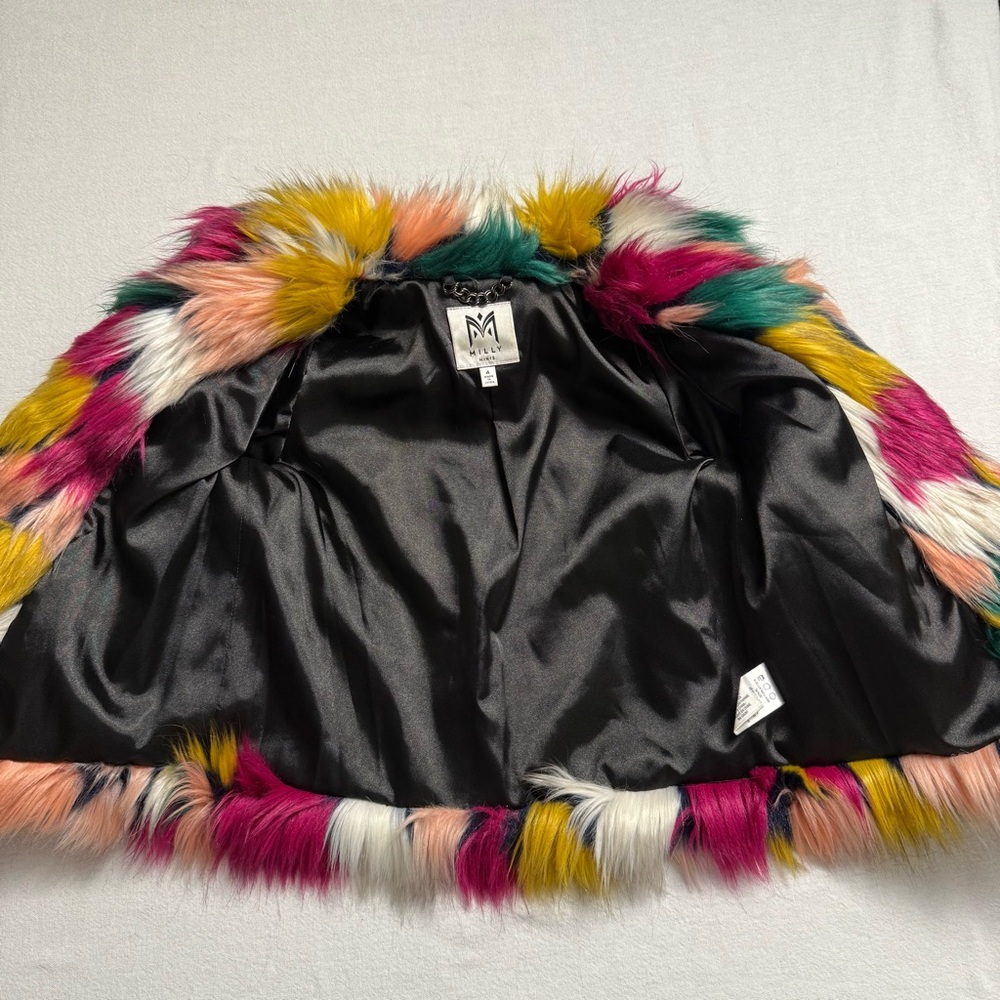 Milly Minis Girls Faux Fur Colorblock Jacket Size 4 Multicolor Patchwork Coat - Picture 6 of 10